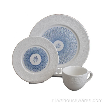 Hot Koop Luxe Emboss 18 stks Keramisch Porselein-servies